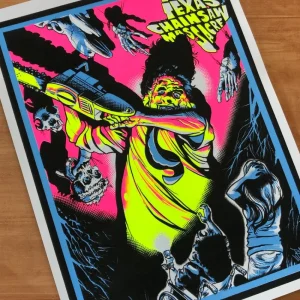 One Man Riet Artwork*Pink Texas Chainsaw Blacklight Poster